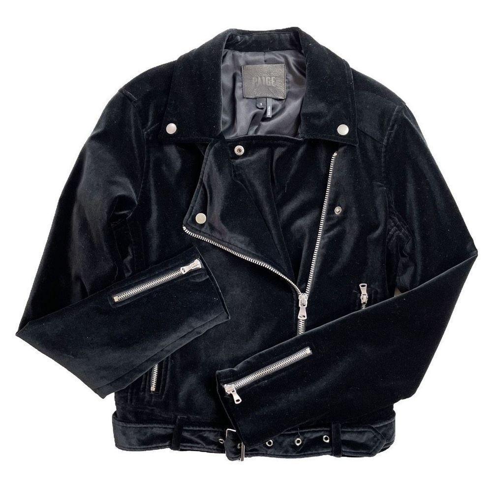PAIGE Shanna Velvet Biker Moto Jacket Lined Pockets Belted Black S NWOT